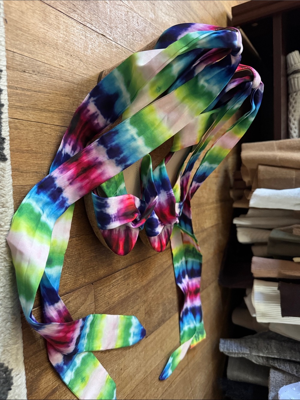 Impo Multicolor Tie-Dye Wedge Sandals - Blue Green Pink